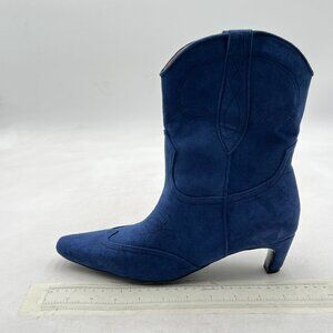 Blue Women Square Toe Comfort Kitten Low Heel Ankle Boot Pull On Winter Shoes